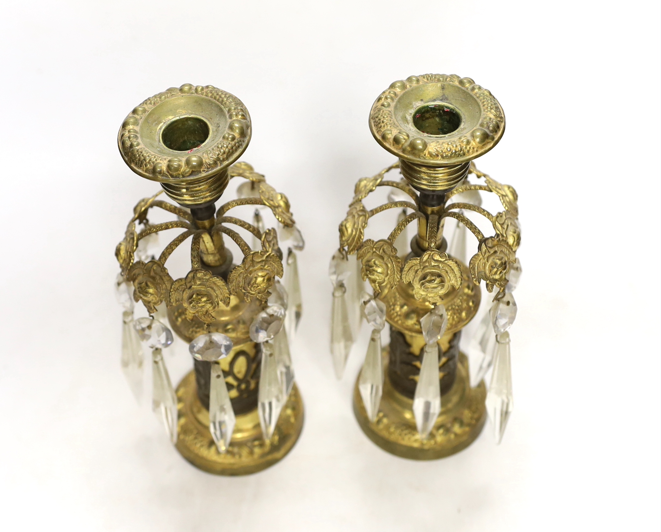 A pair of early 19th century ormolu table lustres, 23cm high